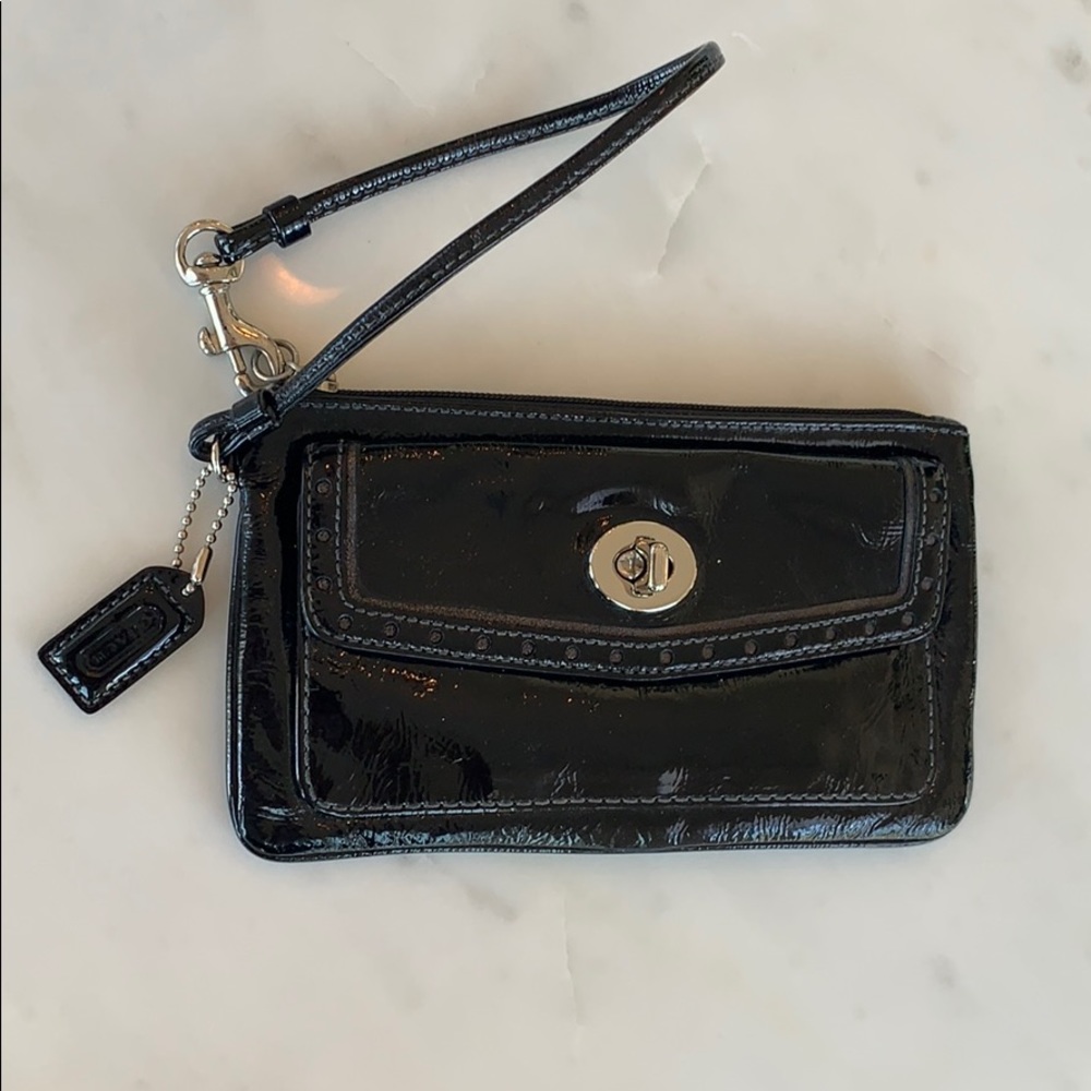 COACH patent black leather wristlet - like new!